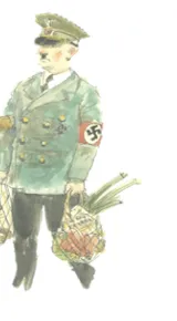 Cover art: a German officer and his shopping.
